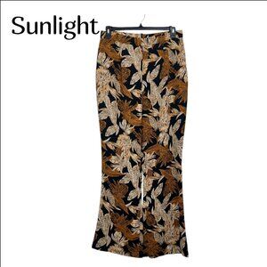 PrettyLittleThing Womens Tropical Leaf Print Flared Pants SZ 12 Beach Summer